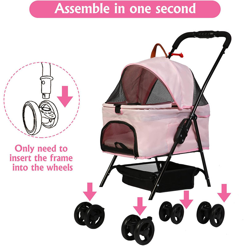 ACEM Pink Dog Stroller For Medium Small Dogs Cats Wayfair